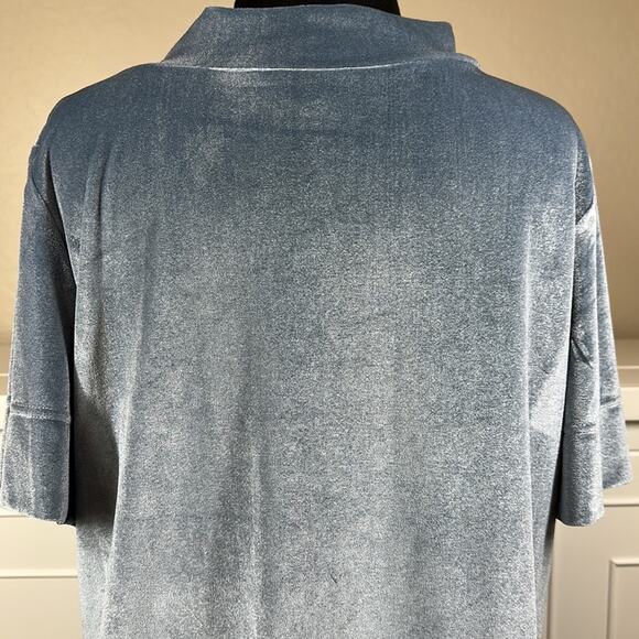 Anthropologie Krisha Blouse Top Velvet Mock Neck Short Sleeve Slate Blue Size L - Picture 9 of 16